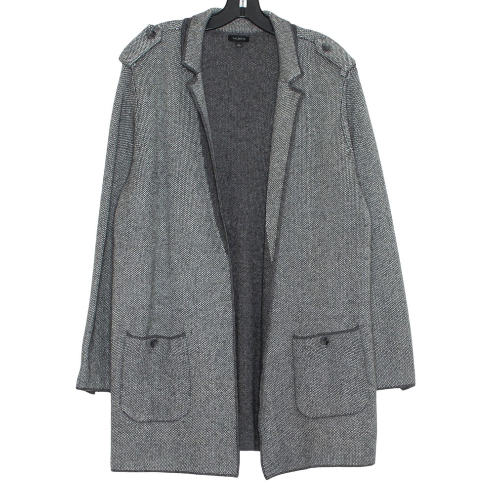 Talbots Cardigan Wool Blend Open Front Quiet Luxury Old Money Equestrian Gray L